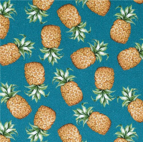 Petits Ananas Turquoises Éparpillés Tissu