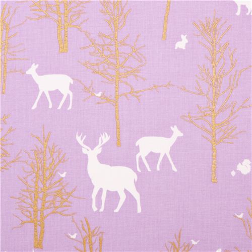 Timber Valley Lilac Reh Wald Stoff Michael Miller mit Gold Stoff