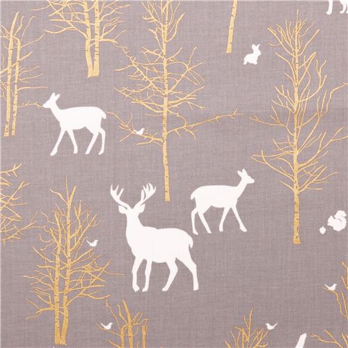 Tissu Michael Miller Timber Valley avec du brouillard, des cerfs, la fort  Tissu