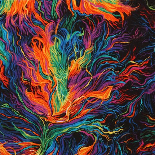 Timeless Treasures Crazy Mane fabric with rainbow color abstract art pattern Fabric