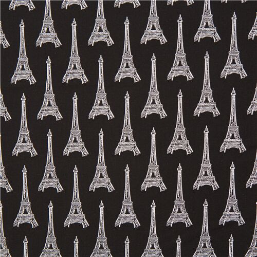 Tissu en coton noir avec des Tour Eiffel, thme Paris Tissu