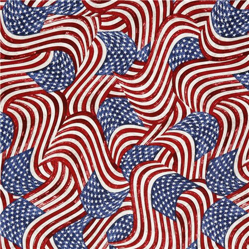 United States of America Swirling Flags Fabric