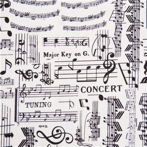 Tissu blanc avec des notes de musique et des clés de sol Tissu