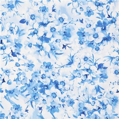 Tissu en coton blanc avec des bouquets de fleurs bleues Tissu