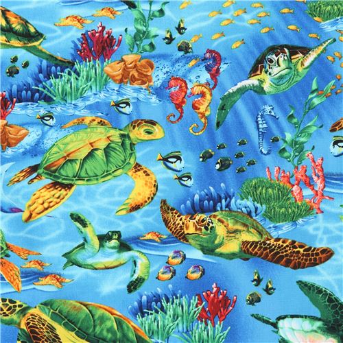 Tissu Timeless Treasures avec des tortues de mer multicolores Tissu