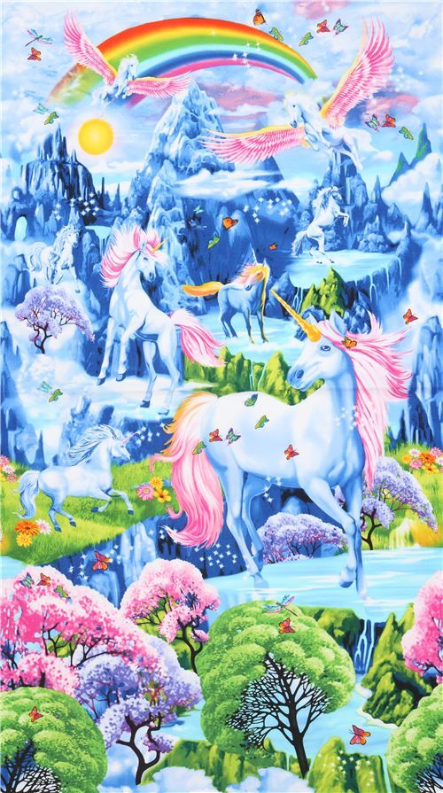 Resto de (20 x 112 cm) - Tela con panel de colores y unicornios de Timeless Treasures con arcoiris