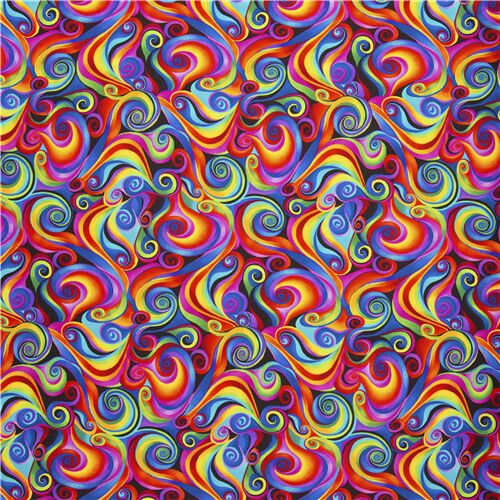 Remnant (46 x 112 cm) - Timeless Treasures fabric rainbow swirls spirals all over 2