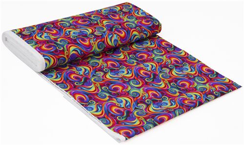 Remnant (46 x 112 cm) - Timeless Treasures fabric rainbow swirls spirals all over 4