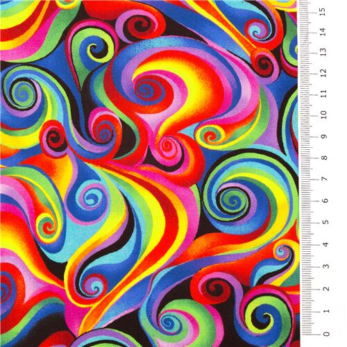Remnant (46 x 112 cm) - Timeless Treasures fabric rainbow swirls spirals all over 3