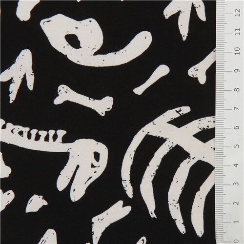 Stoffrest (31 x 112 cm) - Timeless Treasures im Dunkeln leuchtender Stoff in Schwarz Dinosaurierknoc 2