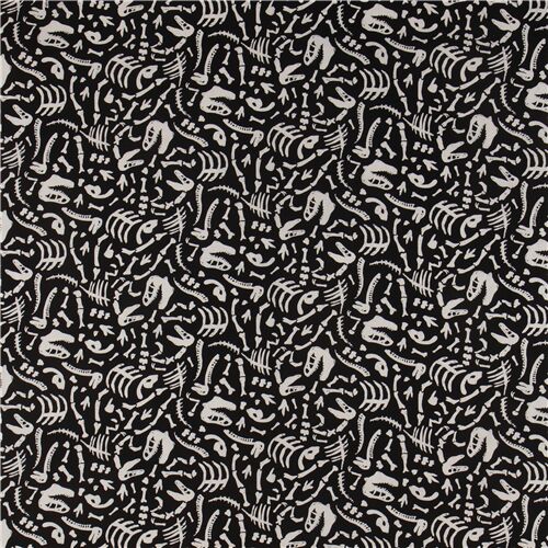 Stoffrest (31 x 112 cm) - Timeless Treasures im Dunkeln leuchtender Stoff in Schwarz Dinosaurierknoc 3