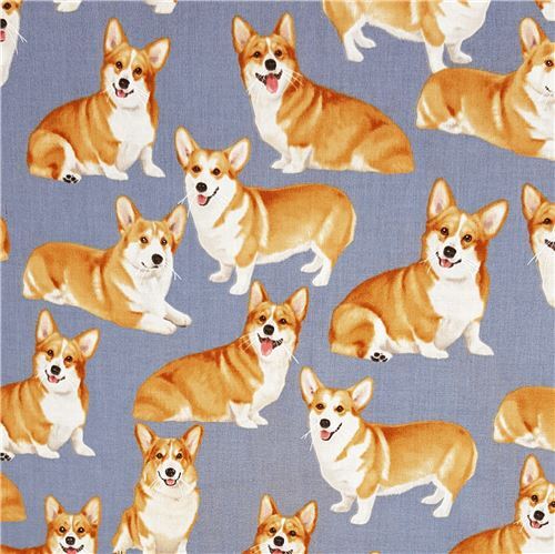Rimanenza di (27 x 112 cm) - tessuto grigio Timeless Treasures cani corgi