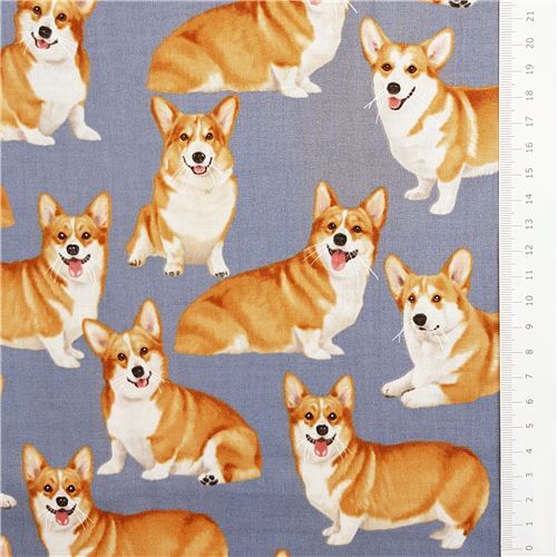 Rimanenza di (27 x 112 cm) - tessuto grigio Timeless Treasures cani corgi 2