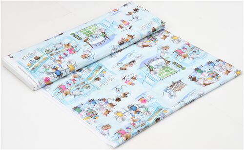 Chutes de tissu de (39 x 112 cm) - Tissu Timeless Treasures bleu clair avec des souris au caf� 6