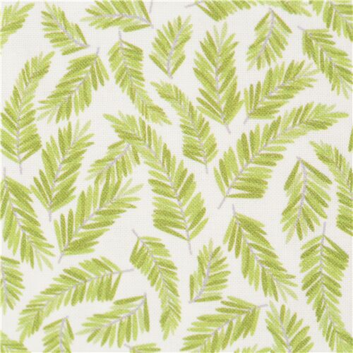 Tissu en coton blanc avec des feuilles vertes, thème nature Tissu