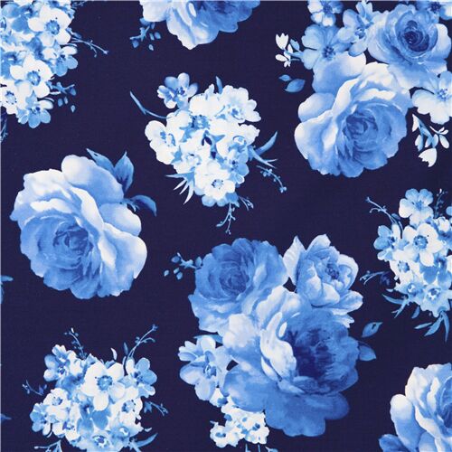 Timeless Treasures navy blue fabric rose and flower bunch Fabric