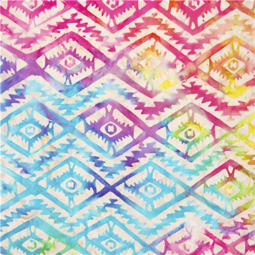 Batik Tie Dye Rainbow Diamonds Fabric