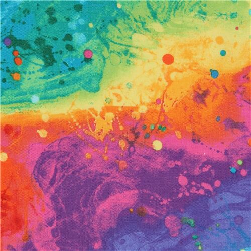 Regenbogenfarbener Stoff mit Farbklecksen von Timeless Treasures Stoff