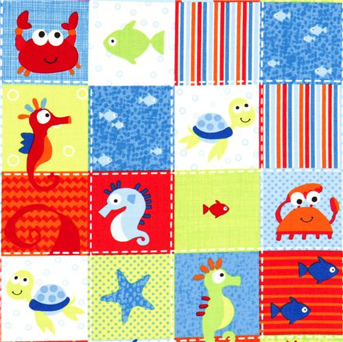 Timeless Treasures Meerestier Stoff mit Seepferdchen Krabbe 1