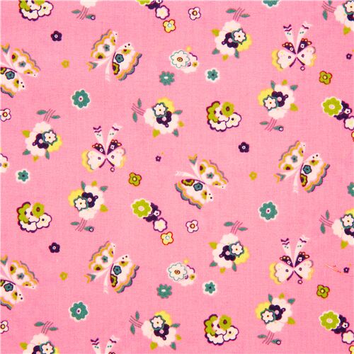 tessuto rosa farfalle fiori colorati Tessuto