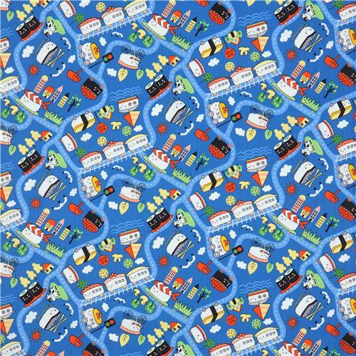 Remnant (48 x 93 cm) - Trans-Pacific Textiles blue sushi train fabric 2