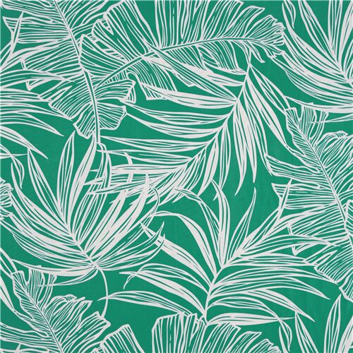 Tissu vert meraude avec des feuilles tropicales Tissu