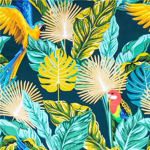 Grandes Feuilles Tropicales Perroquets Tissu
