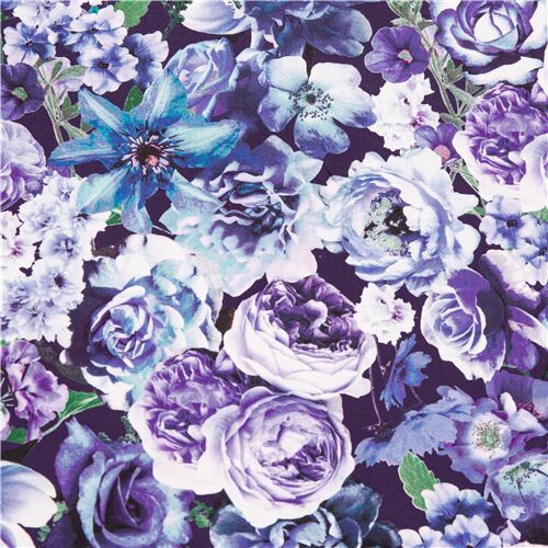 Purple Springtime Peony Florals Fabric