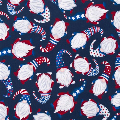 Tela de gnomos con gorros barras estrellas bandera USA Tela