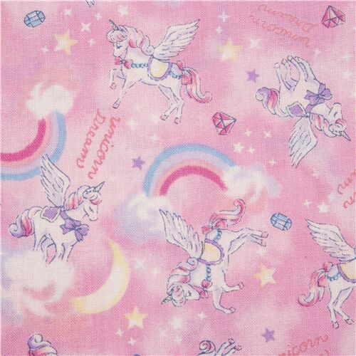 Unicorn Dream tela rosa de Japón con licencia unicornio arcoíris nubes Tela