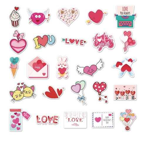 Valentines Sticker pack flake diecuts cute pink 50 unique designs hearts 9