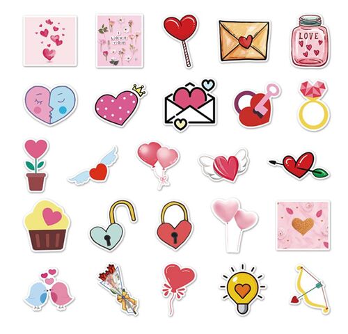 Valentines Sticker pack flake diecuts cute pink 50 unique designs hearts 10