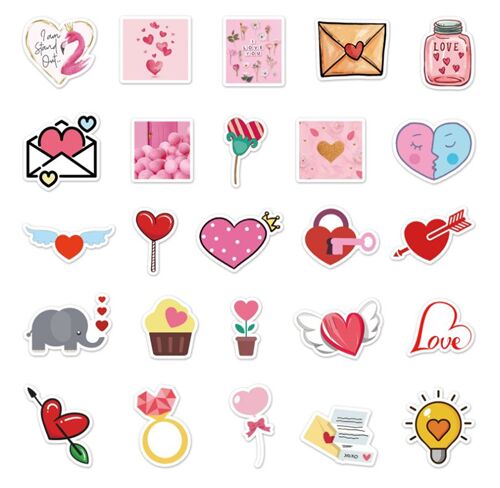 Valentines Sticker pack flake diecuts cute pink 50 unique designs hearts 12