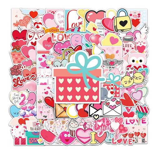 Valentines Sticker pack flake diecuts cute pink 50 unique designs hearts 14