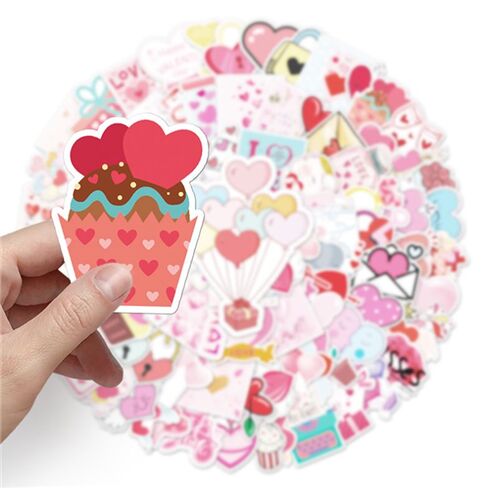 Valentines Sticker pack flake diecuts cute pink 50 unique designs hearts 2