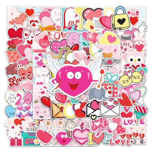 Valentines Sticker pack flake diecuts cute pink 50 unique designs hearts 6