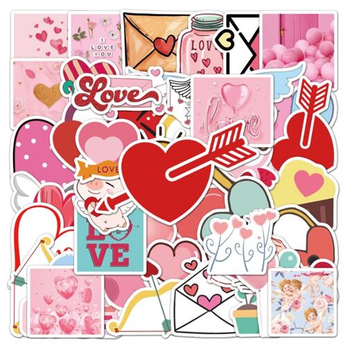 Valentines Sticker pack flake diecuts cute pink 50 unique designs hearts 7