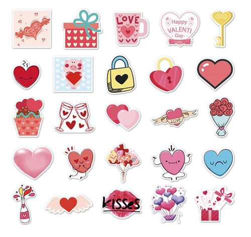 Valentines Sticker pack flake diecuts cute pink 50 unique designs hearts 8