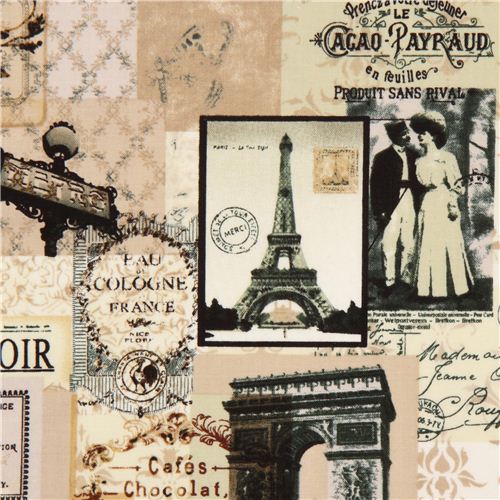Tela vintage d París collage Timeless Treasures Torre Eiffel Tela