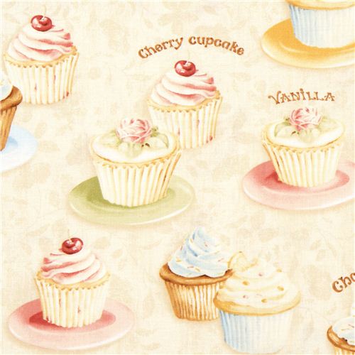 Vintage cupcakes fabric cherry Robert Kaufman kawaii 1