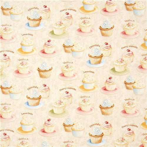 Vintage cupcakes fabric cherry Robert Kaufman kawaii 2