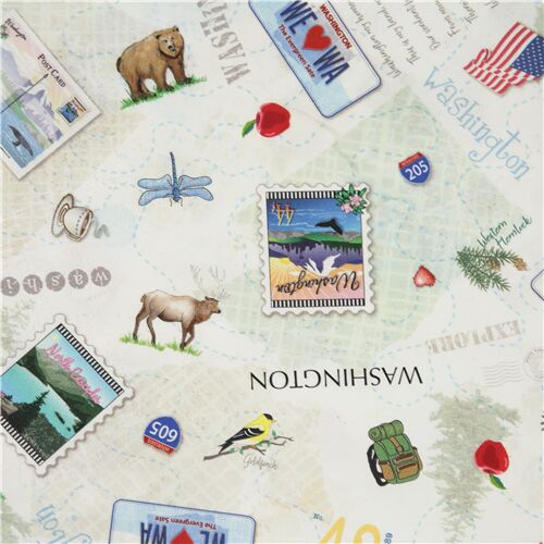 Tissu Washington Park icônes timbres voyage États-Unis Tissu