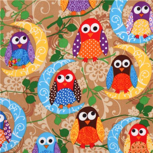 What a Hoot brown owl flannel fabric designer fabric Fabric