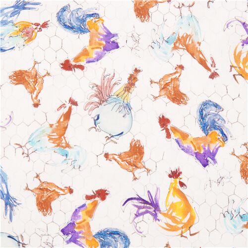 Colorful Watercolour Sketch Chickens Fabric