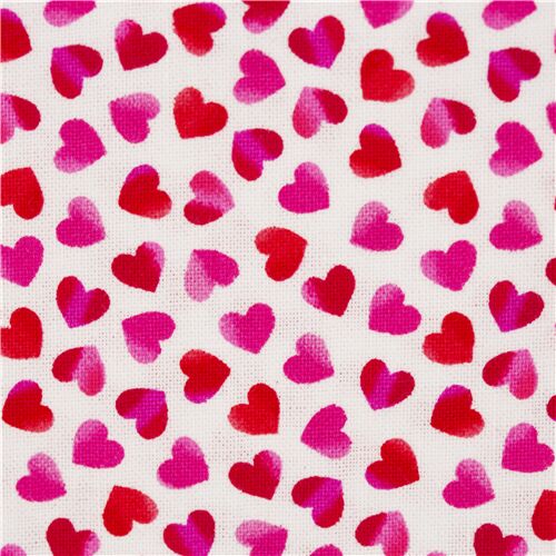 Tela blanca EE. UU. mini corazones tonos degradados rosa rojo Tela