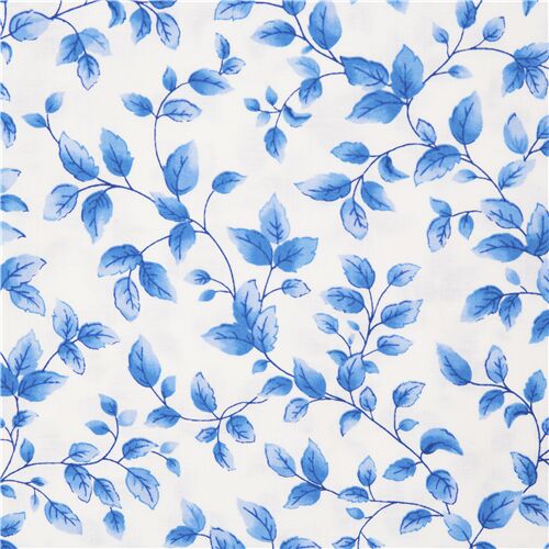 Weier Blumenstoff kleine blaue Blattranken Stoff