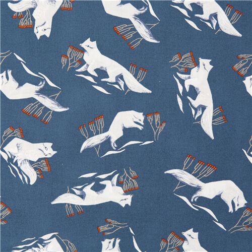 Snowy Elements Arctic White Fox Foliage Fabric