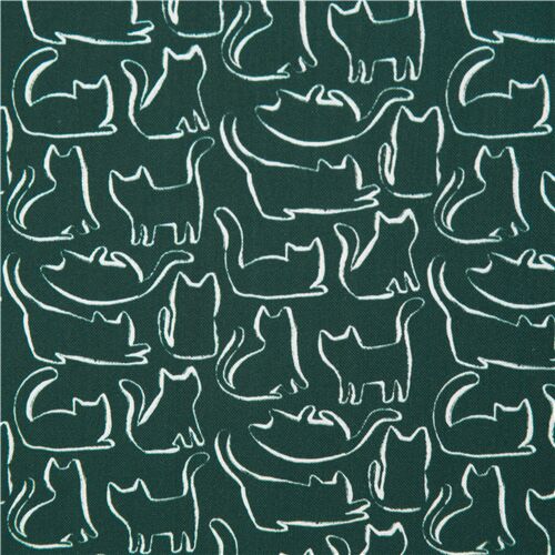 White outlined cats in various positions on blue fabric by Dear Stella Fabric