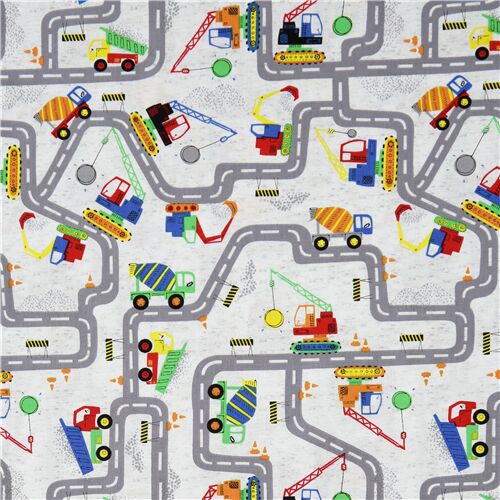 White road map colorful vehicles fabric Timeless Treasures Fabric
