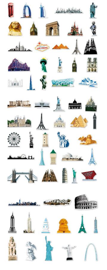 64 autocollants découpés uniques monuments voyage Merveilles du monde Giza 6
